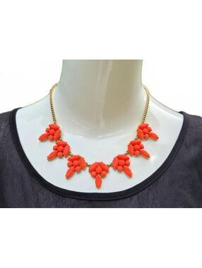 J. Crew Archival Coral Orange Marquise Cluster Statement Necklace 2010's